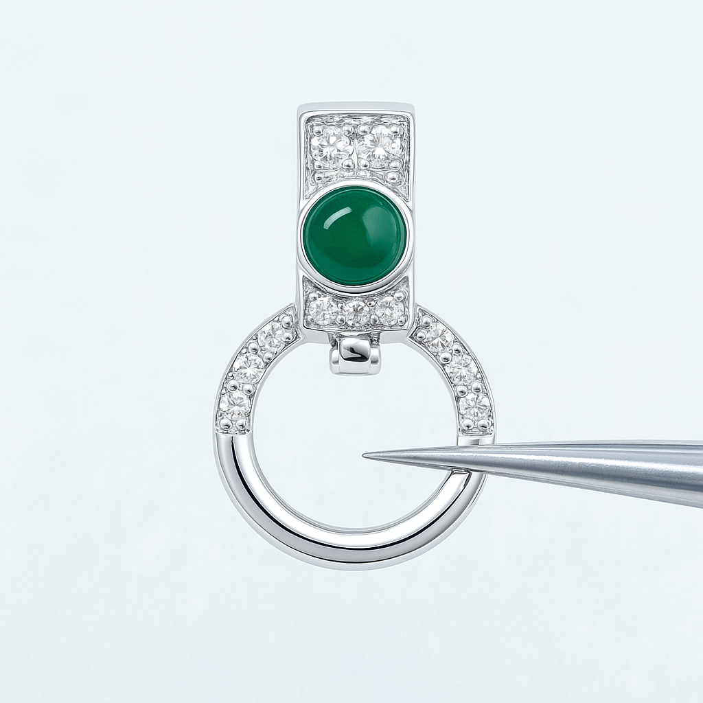 18k gold emerald diamond locking bail connector