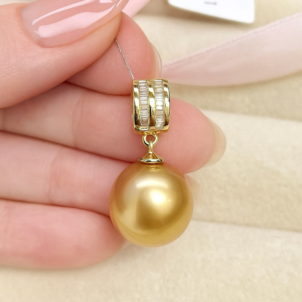 18k gold golden pearl pendant necklace