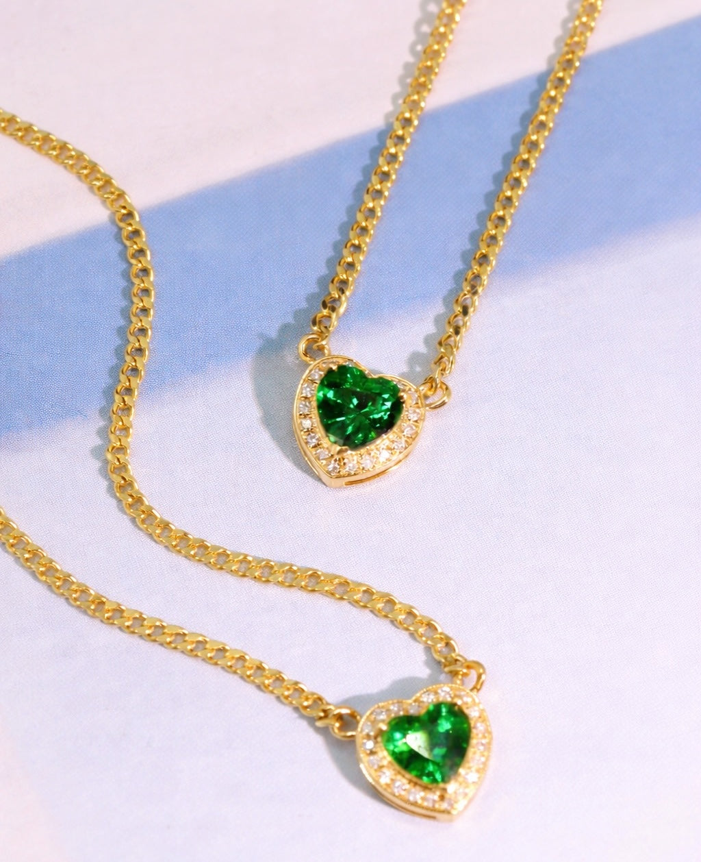18k yellow gold jewelry curb chain tsavorite heart necklace