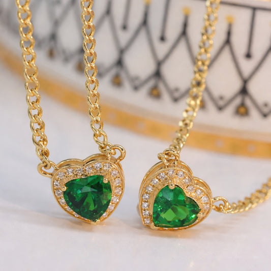 18k yellow gold jewelry curb chain tsavorite heart necklace