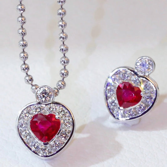 18k white gold jewelry heart diamonds ruby