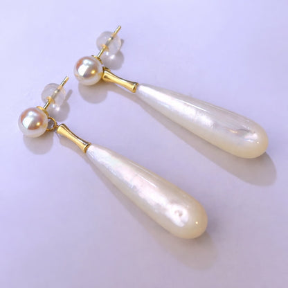 18k yellow gold akoya pearl earrings teardrop dangling
