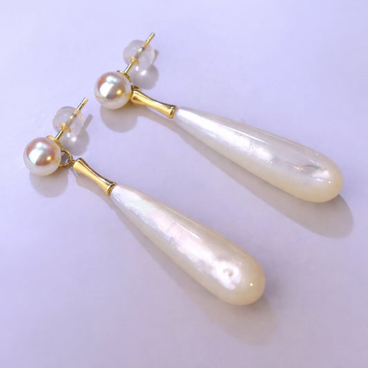 18k yellow gold akoya pearl earrings teardrop dangling