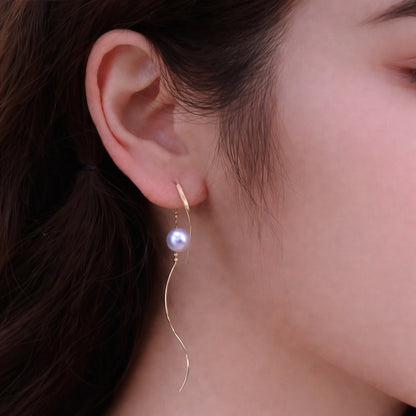 18K gold akoya pearl dangling S earrings