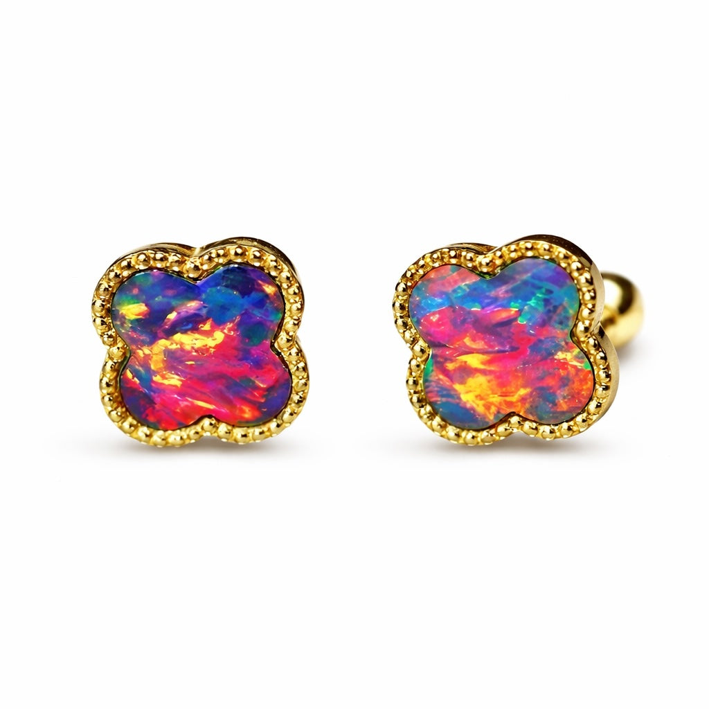 18k gold black opal studs clover earrings