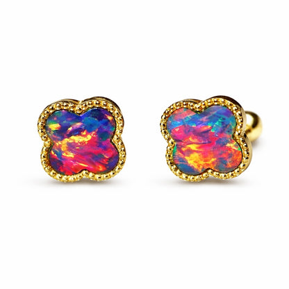 18k gold black opal studs clover earrings