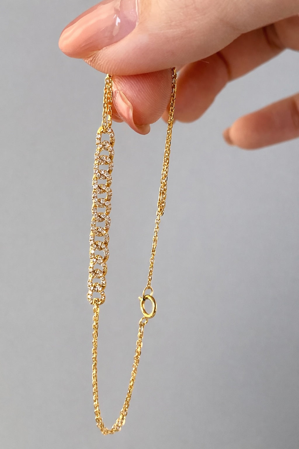 K18YG ブレスレット 喜平モチーフ ダイヤモンド チェーンブレス 華奢 細め 18K レディース ミックスチェーン イエローゴールド