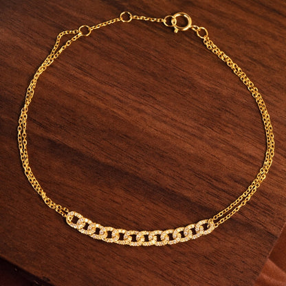 K18YG ブレスレット 喜平モチーフ ダイヤモンド チェーンブレス 華奢 細め 18K レディース ミックスチェーン イエローゴールド