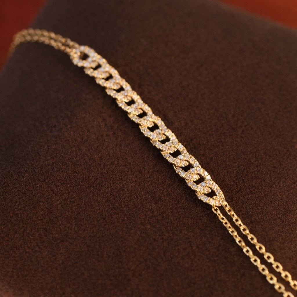 K18YG ブレスレット 喜平モチーフ ダイヤモンド チェーンブレス 華奢 細め 18K レディース ミックスチェーン イエローゴールド
