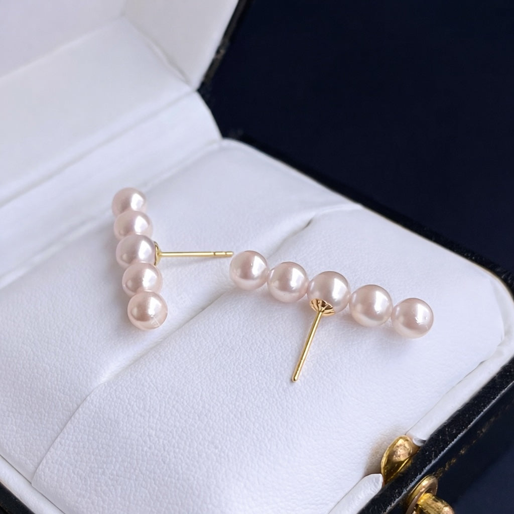 K18YG あこや真珠 ピアス 5珠 18k