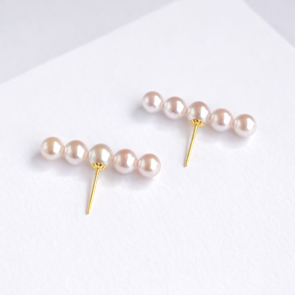 K18YG あこや真珠 ピアス 5珠 18k
