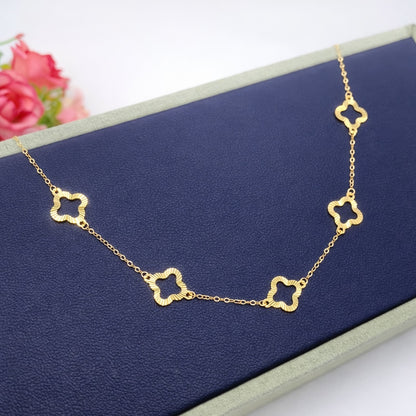 K18YG 四ツ葉 ネックレス イエローゴールド 18K 18金 ブレス クローバー 四つ葉 ステーションネックレ チャームネックレス キラキラ