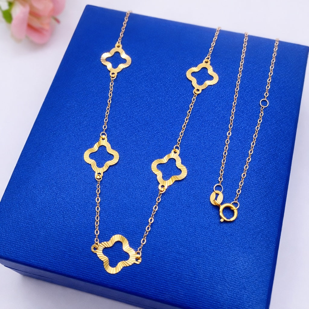 K18YG 四ツ葉 ネックレス イエローゴールド 18K 18金 ブレス クローバー 四つ葉 ステーションネックレ チャームネックレス キラキラ