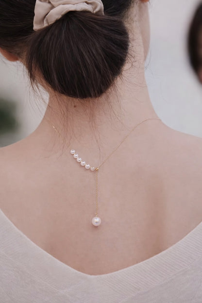 K18YG あこや真珠 2way スライド式アジャスターチェーン ショパンチェーン パール ネックレス Y字 ペンダント YG 18K あこや アコヤ真珠