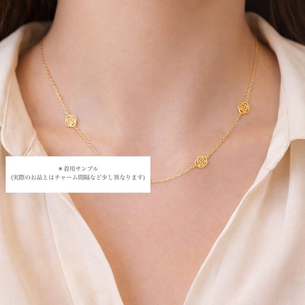 K18YG カメリア ネックレス 18K YG イエローゴールド ステーションネックレス 薔薇 花 45cm