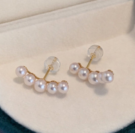 K18YG イエローゴールド あこや真珠 5珠 アコヤ 5玉 パール 18K akoya pearl スタッドピアス スマイル 小粒