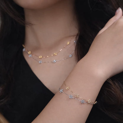 K18YG WG デイジーフラワー ステーションブレスレット カットボール 18K 花 フローラル キラキラ