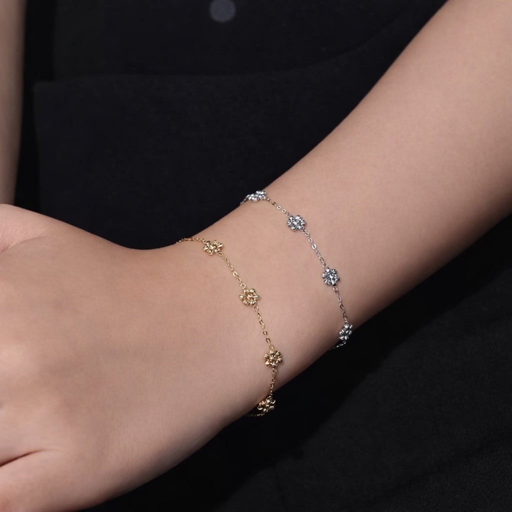 K18YG WG デイジーフラワー ステーションブレスレット カットボール 18K 花 フローラル キラキラ