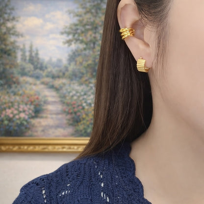 K18YG イヤーカフ 3連 18k イエローゴールド 三連 シングル 片耳用 中空 メンズ レディース