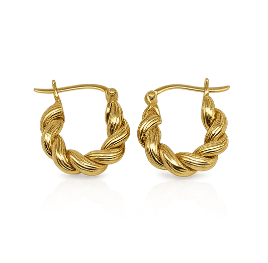 18K Yellow Gold Hoop Earrings, Twisted Rope Earrings, Unisex, Ring Earrings, Twisted Hollow Earrings for Men and Women