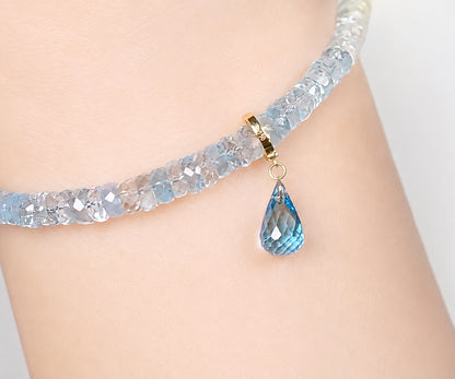 K18YG ブルートパーズ ティアドロップ ファセットカット チャーム 雫 18k ペンダント引き輪 クラスプチャーム ペアシェイプ