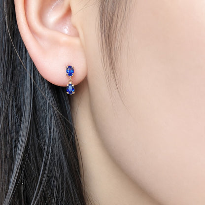 K18YG 天然 サファイア チェーンピアス オーバル 18K ファセットカット 揺れる イエローゴールド ブルーサファイア