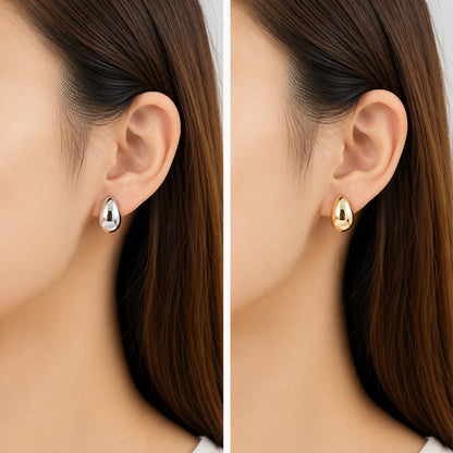 K18YG WG 中折れ フープピアス 18金 イエローゴールド ホワイトゴールド ぷっくり 中空 ティアドロップ 雫 18K