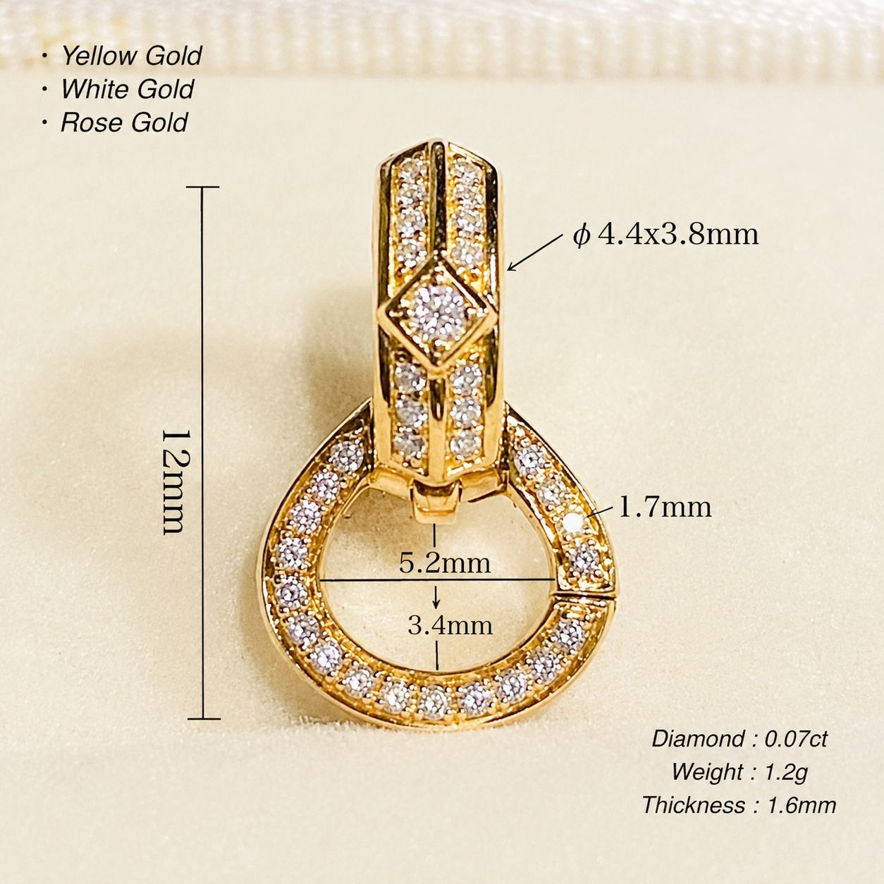 K18YG WG PG Bail Parts Diamond Charm Setting Diamond 18K Chain Parts Pendant Parts Necklace Parts with Lock K18 YG Clasp Multi-Bail