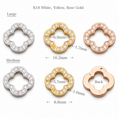 K18YG WG PG クローバー 四ツ葉 18K ダイヤモンドチャーム ネックレスパーツ 留め具 留め金具 クラスプ コマ パーツ ロック付き