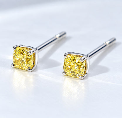 pt950 イエローダイヤ スタッドピアス 一粒 プラチナ カラーダイヤモンド Zカラー スクエア 0.15ct~