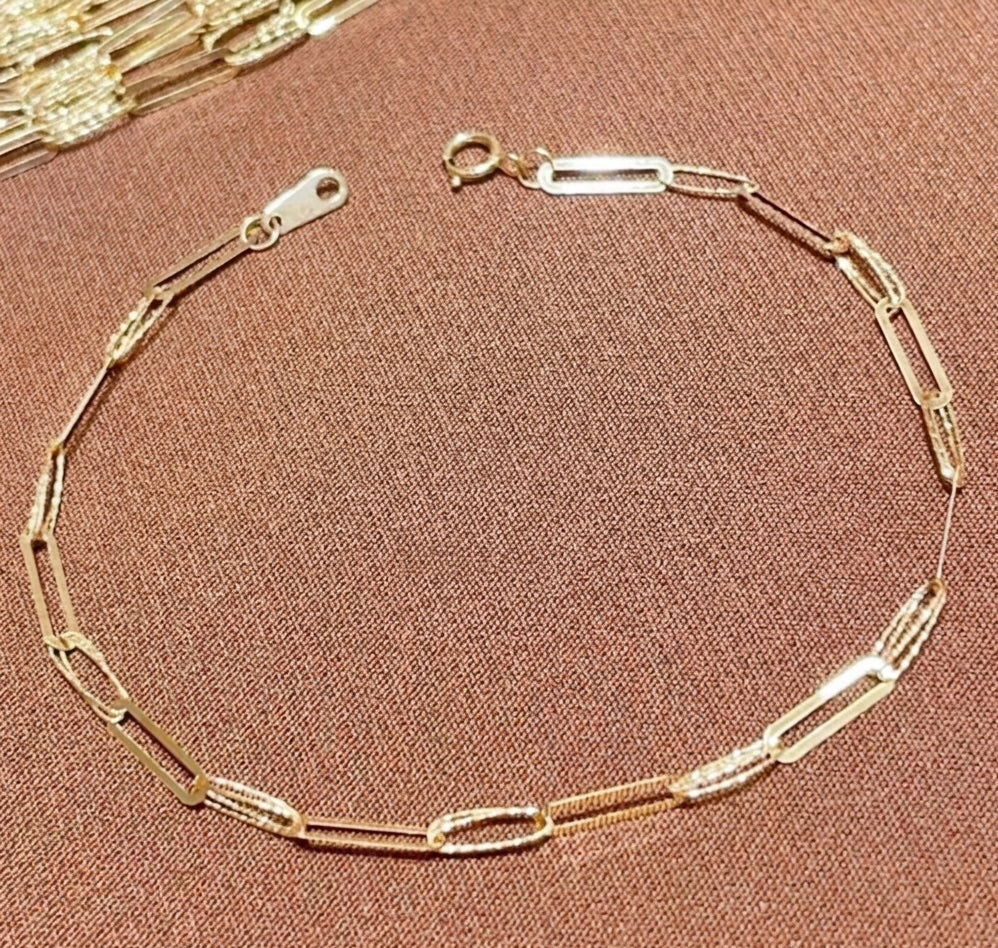 K18YG ブレスレット 17cm ペーパークリップチェーン チェーンブレス コンビチェーン 18k ミックスリンク