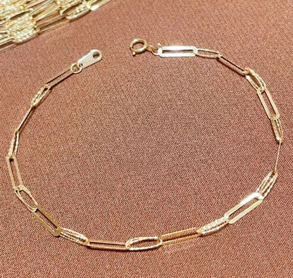 K18YG ブレスレット 17cm ペーパークリップチェーン チェーンブレス コンビチェーン 18k ミックスリンク