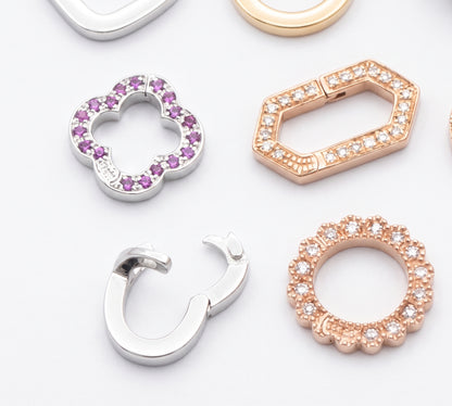 K18YG WG PG クローバー 四ツ葉 18K ダイヤモンドチャーム ネックレスパーツ 留め具 留め金具 クラスプ コマ パーツ ロック付き