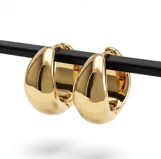 K18YG WG Folding Hoop Earrings, 18K Yellow Gold and White Gold, Volume, Hollow, Lightweight, Teardrop, Plump Hoop