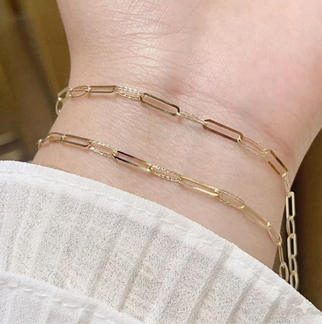 K18YG ブレスレット 17cm ペーパークリップチェーン チェーンブレス コンビチェーン 18k ミックスリンク