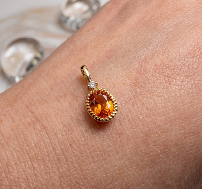 K18YG オレンジガーネット ペンダント ダイヤモンド スペサルティンガーネット 18K ネックレス オーバル