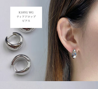 K18YG WG 中折れ フープピアス 18金 イエローゴールド ホワイトゴールド ぷっくり 中空 ティアドロップ 雫 18K
