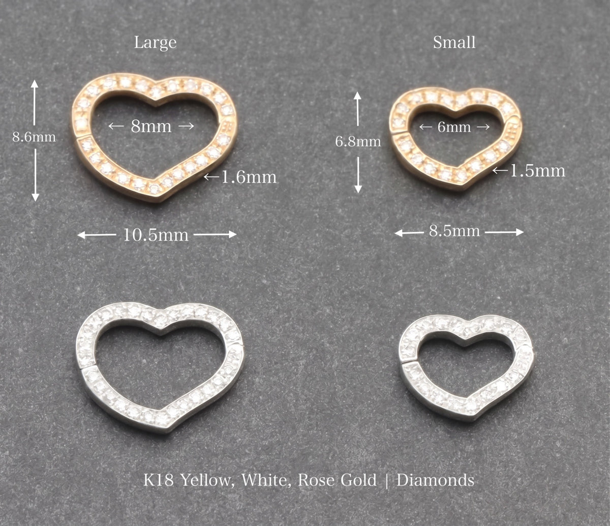K18YG WG PG ハートチャーム ダイヤモンド ペンダント 18K 開閉 ロック式 ネックレス コネクター クラスプ