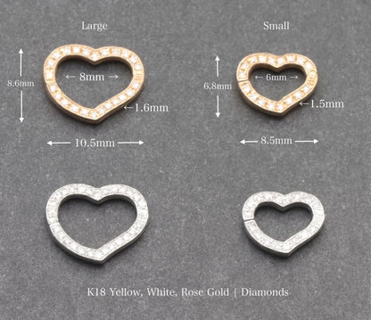 K18YG WG PG ハートチャーム ダイヤモンド ペンダント 18K 開閉 ロック式 ネックレス コネクター クラスプ