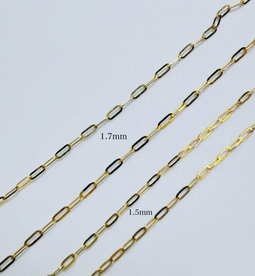 K18YG イエローゴールド 1.5mm / 1.7mm ペーパークリップチェーン 40cm~ (最大50cm) 18K ネックレス