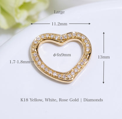 K18YG WG PG ハートチャーム ダイヤモンド ペンダント 18K 開閉 ロック式 ネックレス コネクター クラスプ
