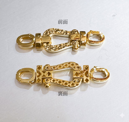 K18YG ペンダントチャーム バックルパーツ クラスプ コネクター 18k 蹄鉄 ダイヤモンドカット