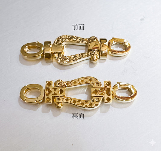 K18YG ペンダントチャーム バックルパーツ クラスプ コネクター 18k 蹄鉄 ダイヤモンドカット