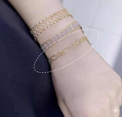 K18YG ブレスレット レースチェーン ダイヤモンドカット 編み込み 18k スライド式アジャスターチェーン ボールチェーン カットボール