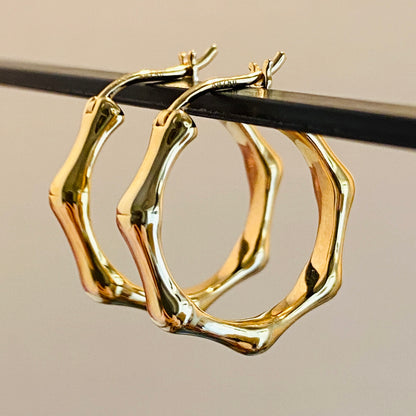 18k bamboo hoop earrings hollow