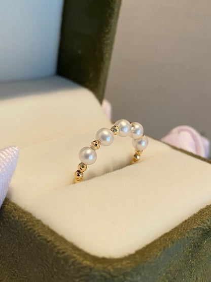 K18YG あこや真珠 指輪 リング ワイヤーリング 18K アコヤ真珠 pearl ring akoya あこや パール 真珠 小粒 5珠 5玉