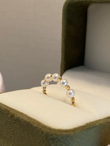 K18YG あこや真珠 指輪 リング ワイヤーリング 18K アコヤ真珠 pearl ring akoya あこや パール 真珠 小粒 5珠 5玉