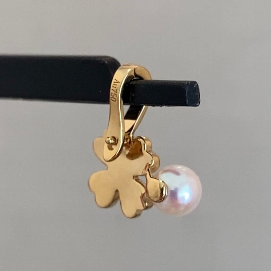 18k あこや真珠 クローバー ペンダント gold clover zircon pearl pendant