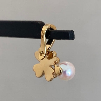18k あこや真珠 クローバー ペンダント gold clover zircon pearl pendant