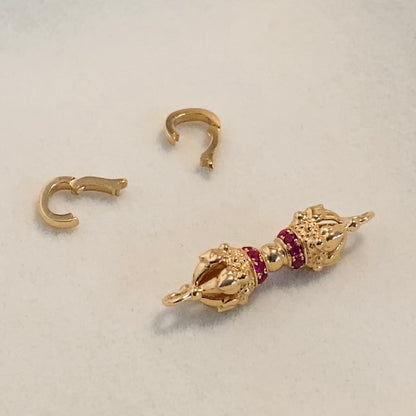 K18YG イエローゴールド クラスプ ジュエリーチャーム 両端開口 ルビー 王冠 パーツ チャーム 18K コマ チェーンパーツ ペンダントトップ